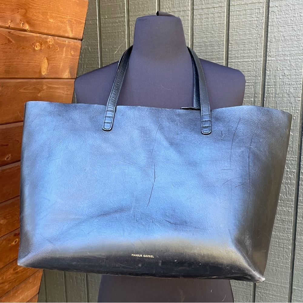 Mansur Gavriel class black leather tote, Large.